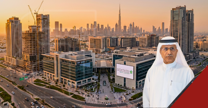 Dubai Healthcare City Authority CEO Issam Galadari against DHCC skyline and Phase 2 construction projects.