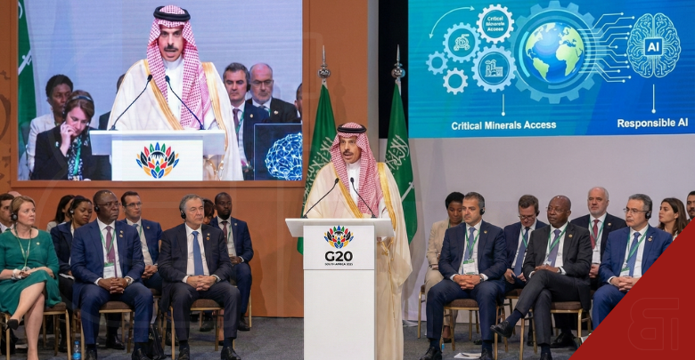 Saudi Foreign Minister Prince Faisal addresses G20 Summit in Johannesburg on critical minerals access and responsible AI.