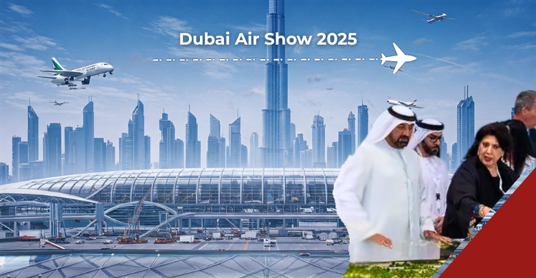 Global aviation leaders at Dubai Air Show 2025 discussing smart airports, sustainable aviation innovations, and MEASA region growth at Dubai World Trade Centre.