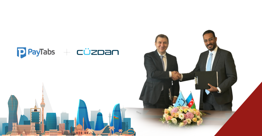 Cuzdan and PayTabs partnership announcement graphic showing Azerbaijan digital payment infrastructure and financial inclusion technology platform.
